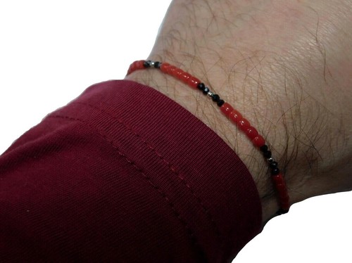 Bracelet in Red Coral of Sterling Silver 925 for Men Gemstone and Stone Spinel - Picture 2 of 6