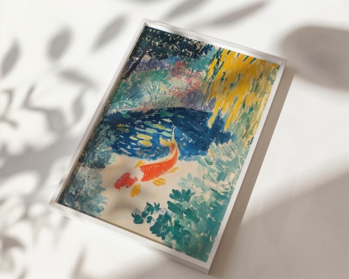 Japanese Koi Fish in Pond Japandi Wall Art Print - Picture 3 of 6