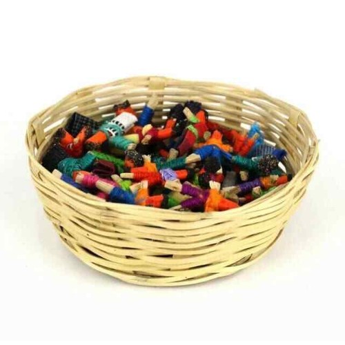 72 Mini Worry Dolls in Cute Cane Basket - Picture 2 of 4