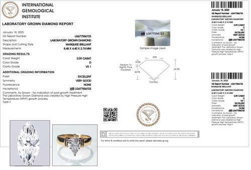 Diamond ring 0.59 carat certified diamond ,14k gold ring Marquise cut Size 6.75 - Picture 2 of 15