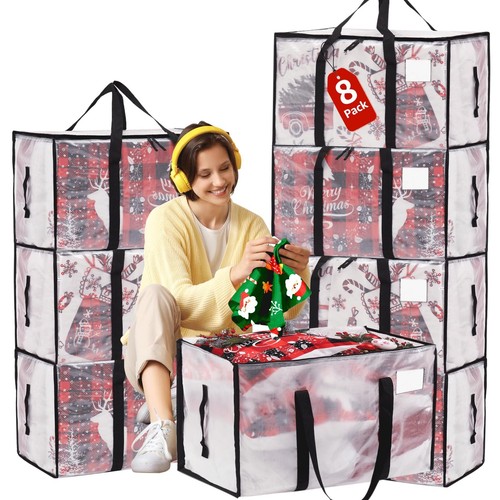 Heavy Duty Extra Large Moving Bags 8 Pack Clear with Handles Lids Zippers - Picture 7 of 8
