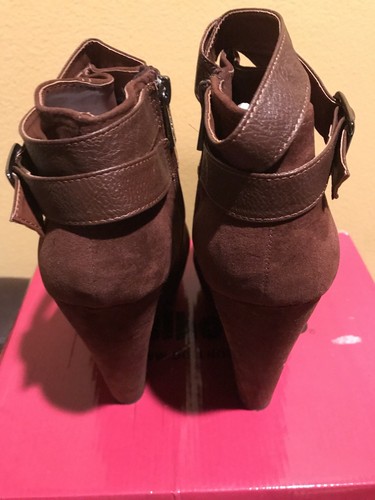 DOLLHOUSE Brown Suede Platform Ankle Boots - Size 8.5 - Picture 7 of 7
