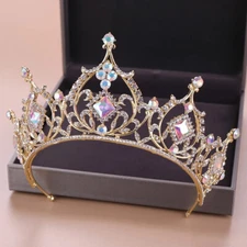 Tall Gold Tiara Crown Detailed Holographic Princess Queen Bridal Prom pink rose
