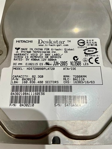 HITACHI DESKSTAR HDS728080PLAT20 82.3GB 7200RPM 2MB CACHE NO BAD SECTORS - Picture 2 of 4
