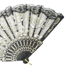 Beautiful Flower Rose Lace Handheld Folding Hand Fan For Dance performance