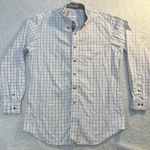 Paul Fredrick Long Sleeve Button Down Shirt Mens 16.5-35 Beige White Plaid