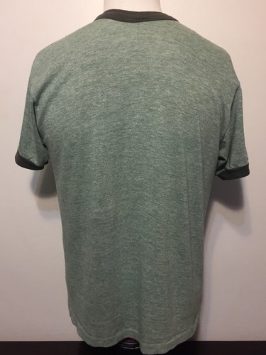 Vintage 1970s Oklahoma University Green Heather Ringer T-Shirt Large Tri Blend - Picture 8 of 11
