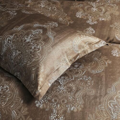 HOMEBOX 100% Egyptian Cotton Duvet Set 1200 TC Damask Medallion King Mocha
