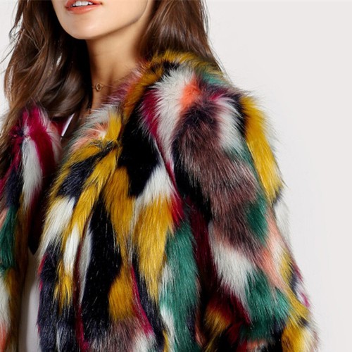 Womens Faux Fur Long Sleeves Jacket Winter Warm Fashion Short Coat Multi-Color - Picture 6 of 15