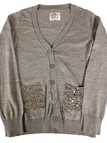 Justice Girls Holiday Sweater Cardigan Size 14, Gray/ Metallic, Button - Picture 2 of 8