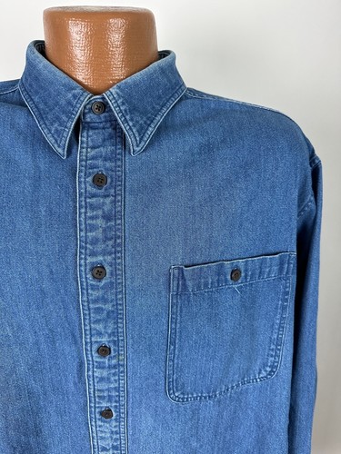 Vintage 90s Fieldmaster Denim Shirt Men XL Long Sleeve Button Up Heavy Cotton - Picture 2 of 18