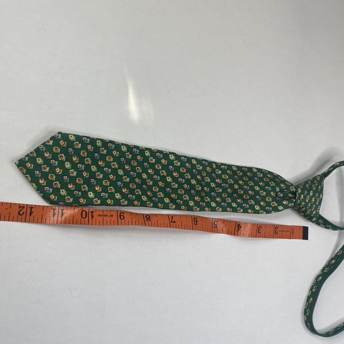 Vtg Class Club Boys Necktie Zipper Tie Green With Multicolored geometric Squares - Picture 10 of 12