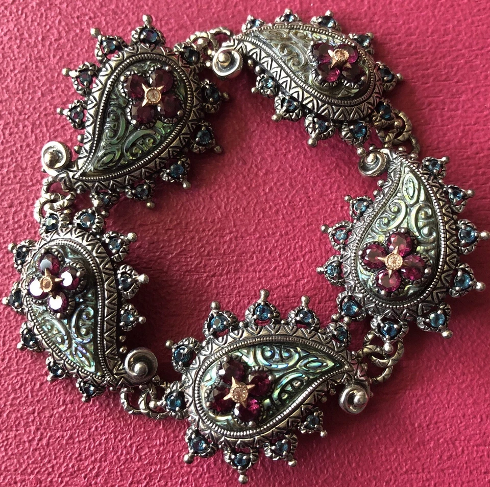 Barbara Bixby блестящий абалон драгоценный камень пейсли 18K 925SS браслет средний Sze - Изображение 3 из 4