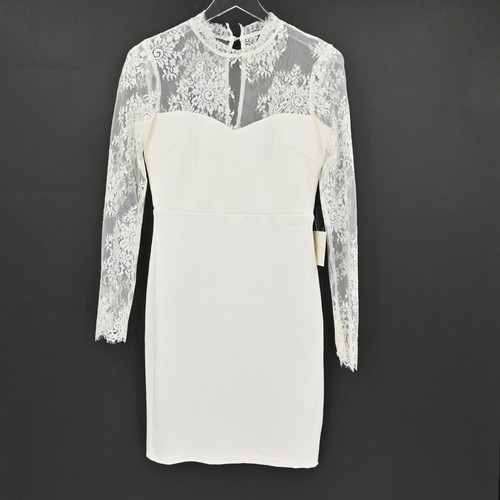 LULUS Dress Womens Size S Ivory Lace Sleeves High Neck Bodycon Bridal Party NEW - Picture 2 of 13