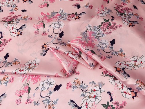 1yard X 1.48meter Floral Butterfly Satin Fabric Soft Scarf Sleep Gown Material  - Picture 7 of 12