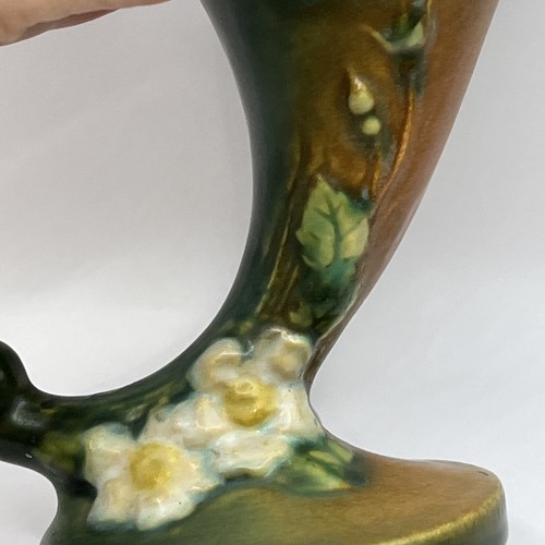 Roseville USA Art Pottery White Rose 143-6" Cornucopia Vase Green White Rose Vtg - Picture 21 of 24