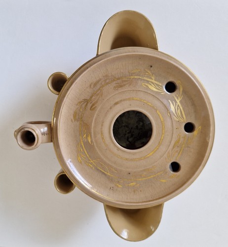 Georgian Porcelain Butterscotch Gilded Cylinder Ink Well Double Wing Handle VGC - Picture 6 of 15