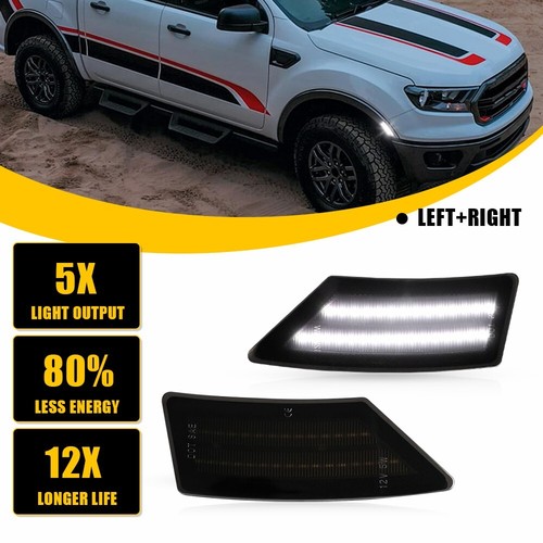 Smoked Lens LED White Side Bumper Marker Lamps 2PCS For 2022 2019-21 Ford Ranger - Picture 13 of 15