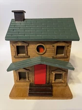 Wood Log Cabin Music Box INOP 1986 Roman Inc 5.75” Tall Christmas Decor