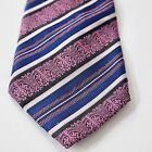 Neck Tie 60" x 3.5" Made in Italy Q Brand Men's Blue Pink White Geometric Print