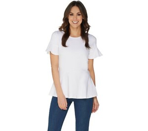 Isaac-Mizrahi-Live-Knit-Peplum-Top-with-Short-Ruffle-Sleeve-White-Small-Sz-QVC
