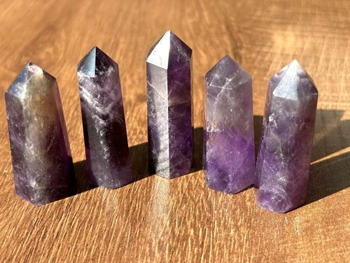5pcs Small Amethyst Quartz Crystal Tower Point Wand Healing 40-50mm - Picture 3 of 8