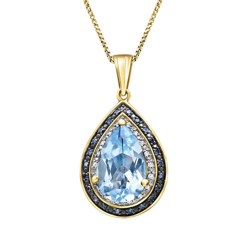 3.50CT Pear Lab Created Topaz Teardrop Halo Pendant Chain 14K Yellow Gold Plated - Picture 2 of 4