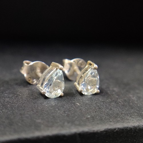 925 Sterling Silver Natural Pear Cut Aquamarine Studs Earrings for Women Gift - Picture 12 of 16