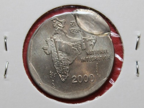 2000 PARTIAL REVERSE BROCKAGE INDIA 2 RUPEE ERROR CIRCULATED #WRA31 - Picture 2 of 12