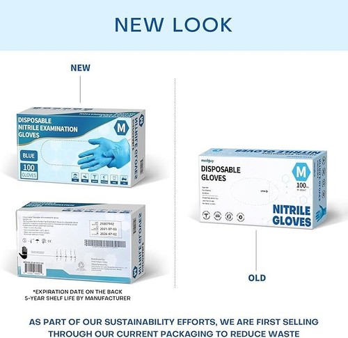 Powder-Free Nitrile Exam Gloves  4.5 Mil, Blue, 100 Count - Food-Safe Disposable - Picture 2 of 6