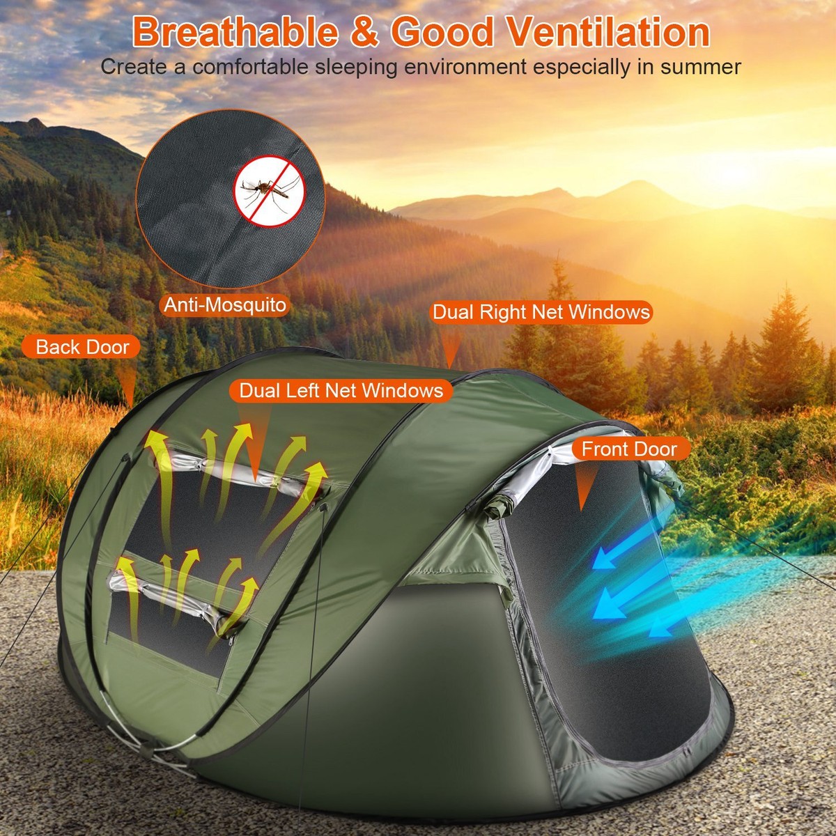 5-8 Person Pop Up Tent 1S Automatic Setup Camping Tent