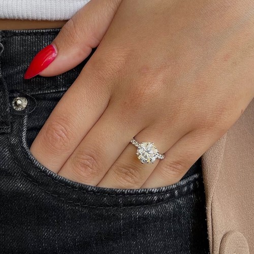 1.84 TCW Round Cut Moissanite 6 Prong Engagement Ring 14k White Gold Plated - Picture 5 of 7