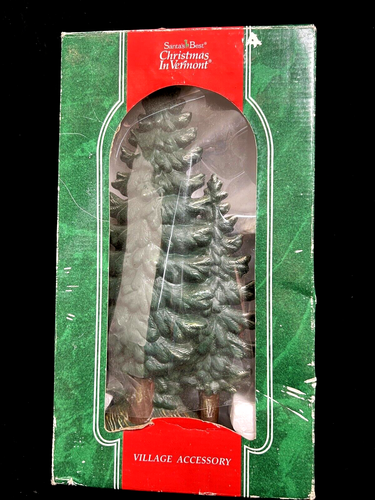 Vintage 1994 CAST 12" CHRISTMAS TREES w/ Original Box by Santa's Best Village - Picture 3 of 7