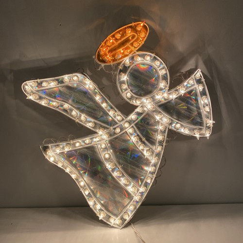Vintage Christmas Angel Lighted Holographic Light Sculpture Decoration 14.375”
