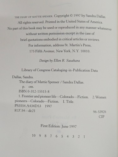The Diary of Mattie Spenser - Sandra Dallas, 0312155158, hardcover - Picture 5 of 5