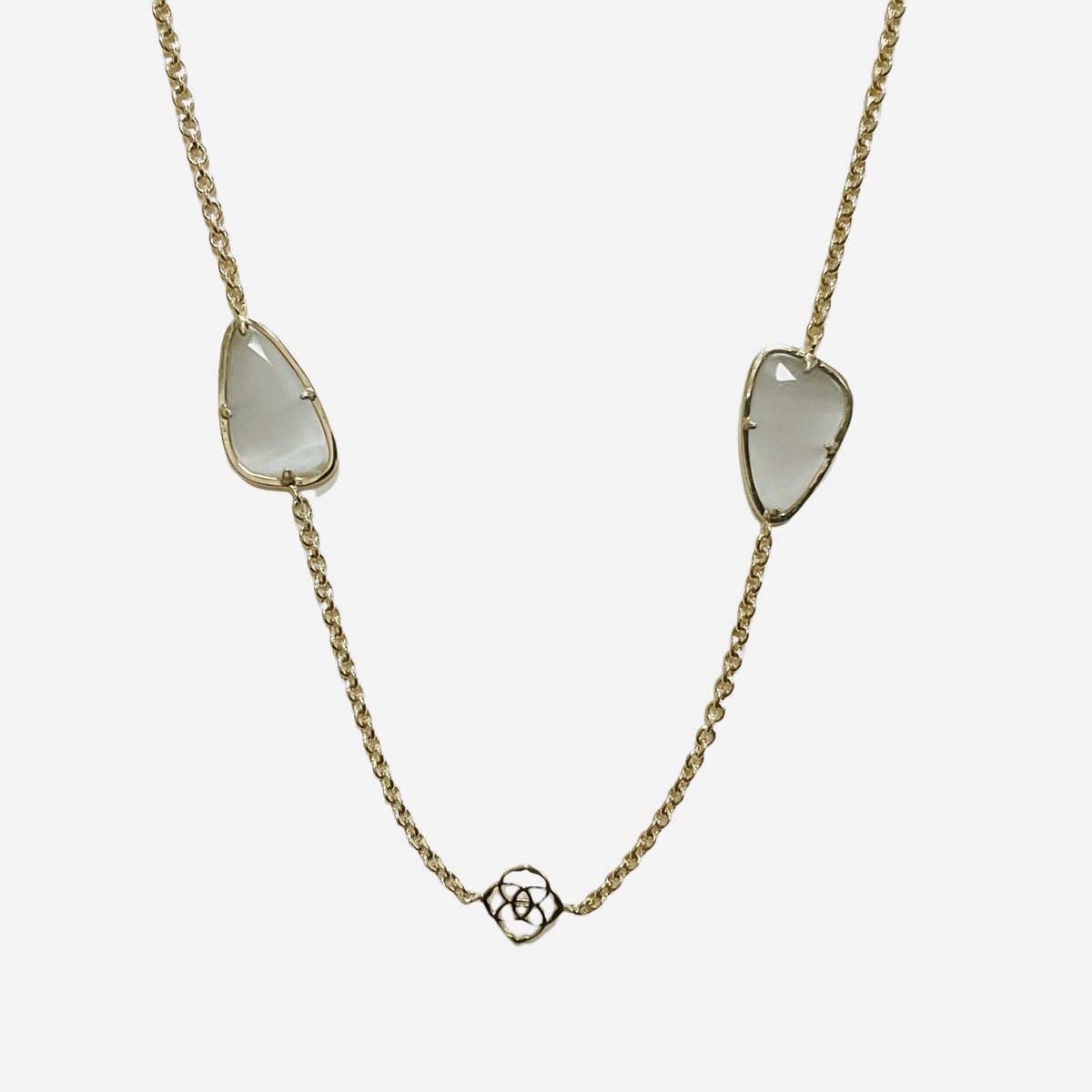 Kendra Scott Kinley Necklace Gray Slate Station Cats Eye Logo Long Chain eBay