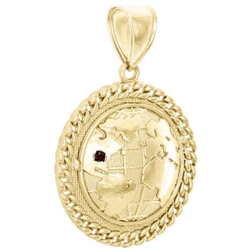 10K Yellow Gold World Map Globe Diamond Cut Pendant 1.70" Miami Cuban Link Charm - Picture 2 of 6