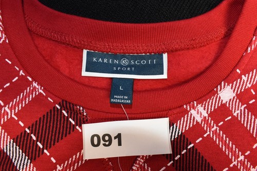 Karen Scott Women's Size Large Red & Black Plaid Long Sleeve Fleece Sweater NWT - Picture 9 of 9