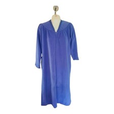 Vtg Barbizon Velour Robe Zip Up Lounge Wear House Coat Blue Pockets Size Small