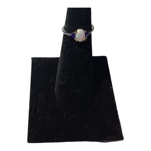 925  Lab Created Opal Ring and amethyst  czs Size 4.75 - Picture 5 of 8