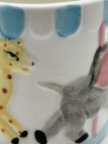 Child Carousel Mug Vintage Ceramic Deer Handle Mug All Gone Nursery Collectible - Picture 8 of 9