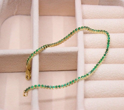 Tennis Bracelet, 14K Solid Gold Emerald Bracelet, Minimalist Emerald Bracelet - Picture 2 of 8