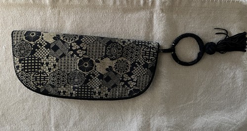 Shanghai Tang Black Gold Brocade Silk Damask Clutch Hand Bag - Picture 9 of 11