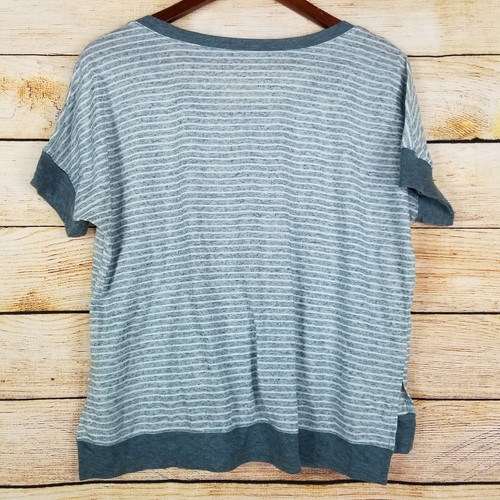 Ana A New Approach Size P L Bluish Gray Striped Top Side Slit T-shirt High Low - Picture 5 of 5