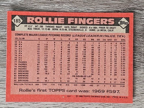 1986 Topps Baseball Pick A Card #1-#207 - Picture 343 of 385