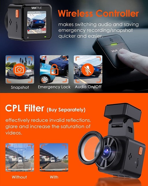 Vantrue E2 Wifi Dual Dash Cam With Gps Voice Control Front
