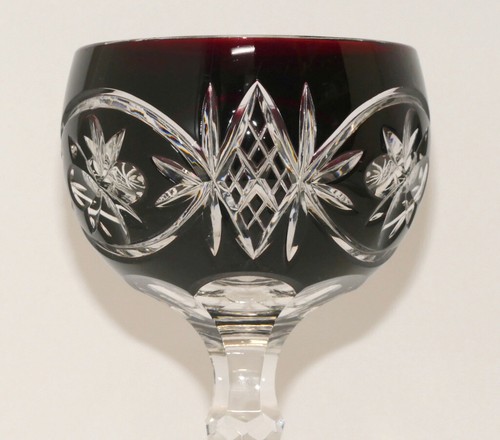 Kristallglas, Römer, dunkelrot überfangen, Lupenschliff, Palmetten,  19,5 cm - Bild 5 von 7