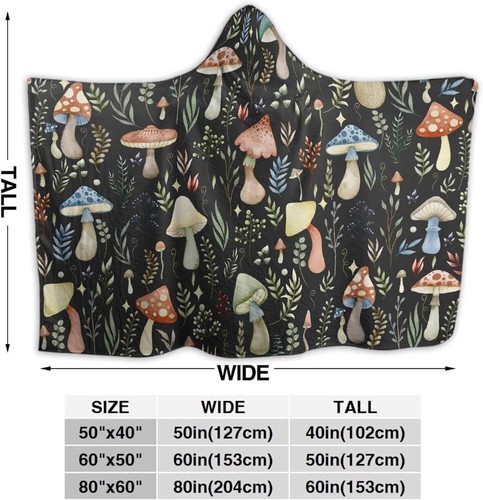 Cozy 80"x60" Mushroom Flannel Hooded Blanket - Perfect Gift for All Seasons - Picture 8 of 8