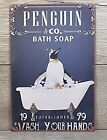 Wash Your Hands Penguin & Co Bath Soap Aluminum Sign 8x12 Inches Wall Decor Uc