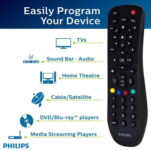 Philips 3 Geräte Universal Fernbedienung für TV DVD BluRay Streaming HDTV schwarz - Bild 1 von 6